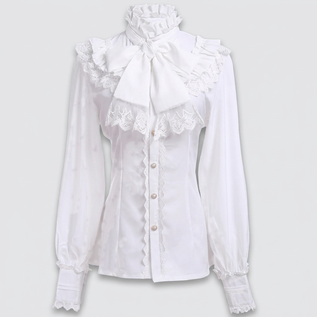 Adeline Ruffle Poet Blouse - White - front