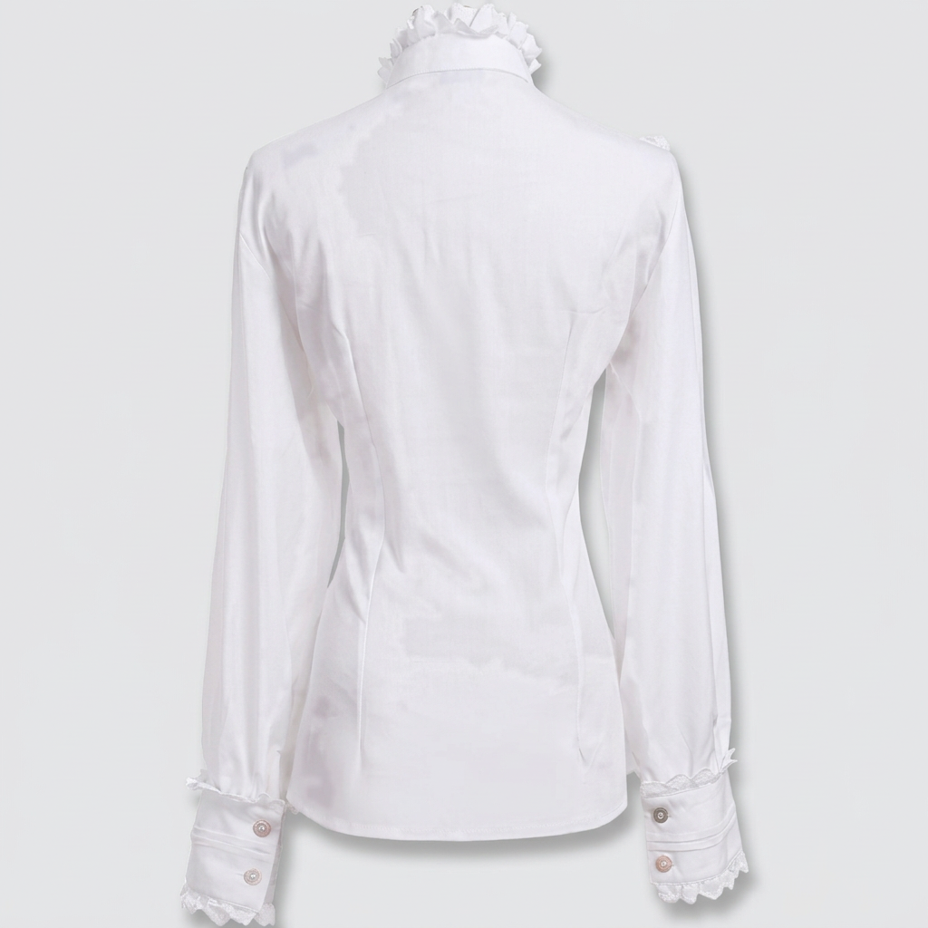Adeline Ruffle Poet Blouse - White - back