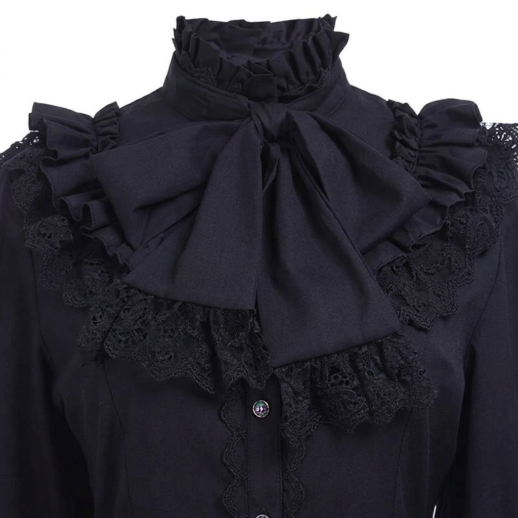 Adeline Ruffle Poet Blouse - Black - detail