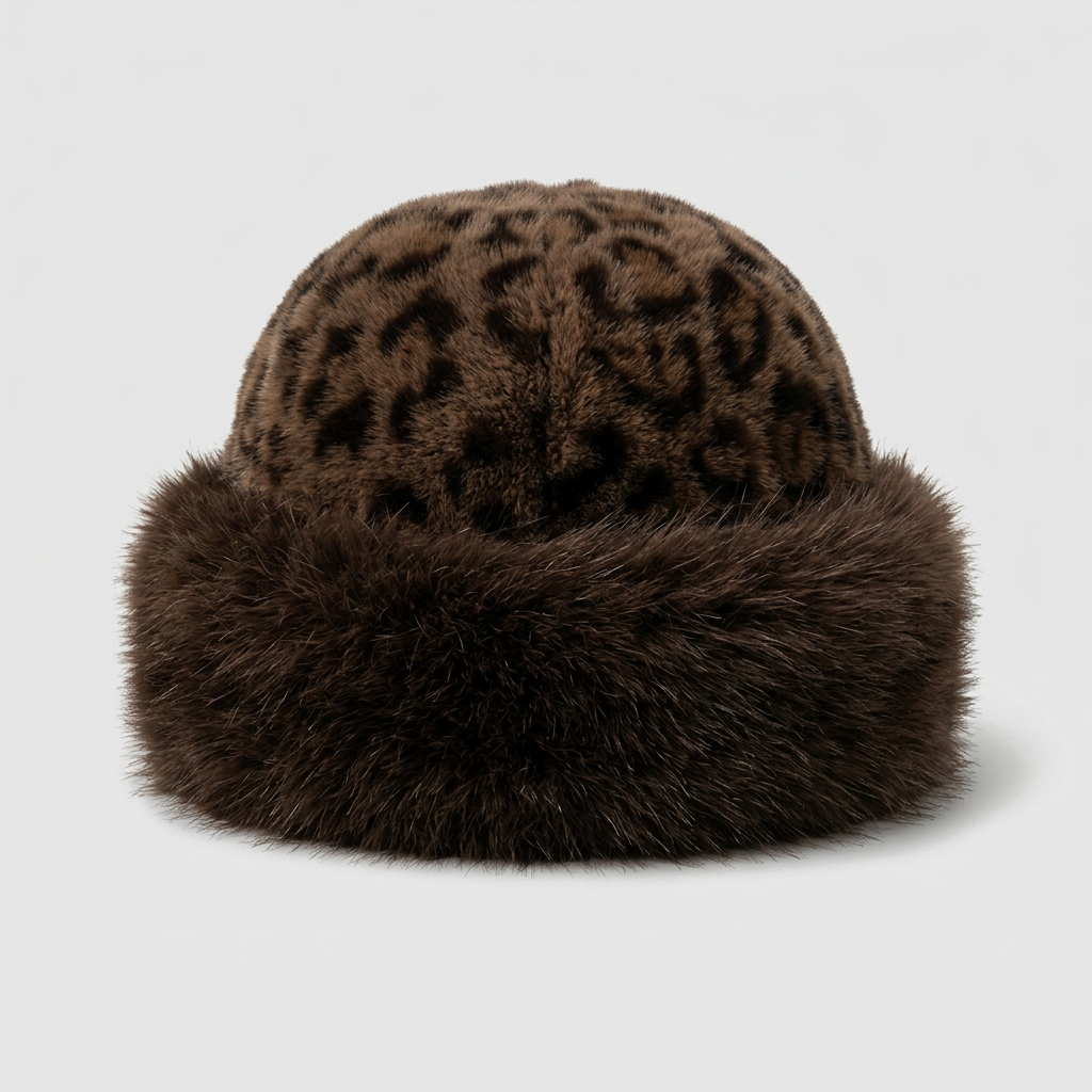 Anouk Leopard Faux Fur Hat - Brown Leopard - front