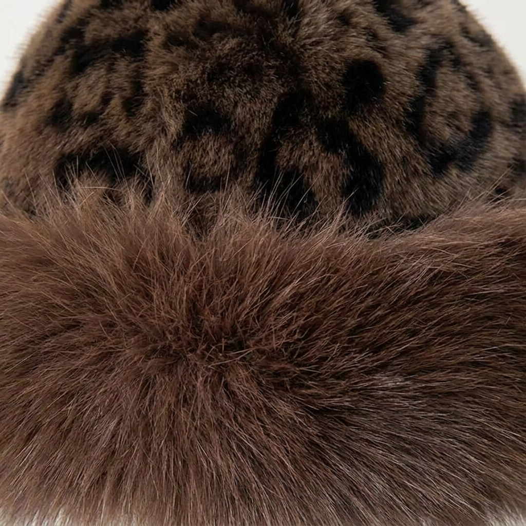 Anouk Leopard Faux Fur Hat - Brown Leopard - detail