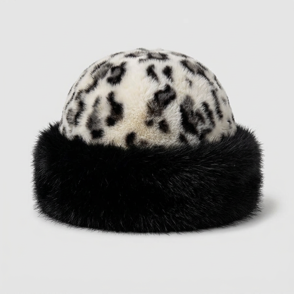 Anouk Leopard Faux Fur Hat - Snow Leopard - front