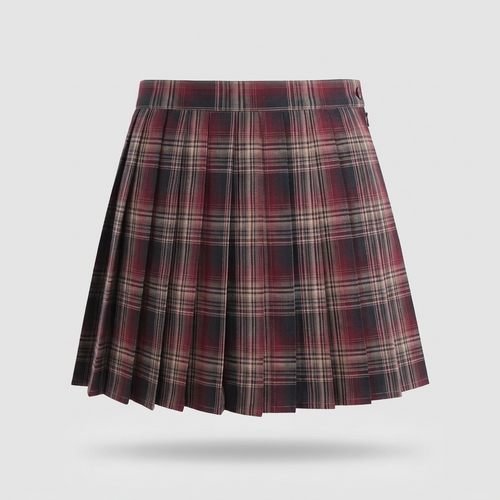 Blair Pleated Plaid Mini Skirt - Burgundy Tartan - front