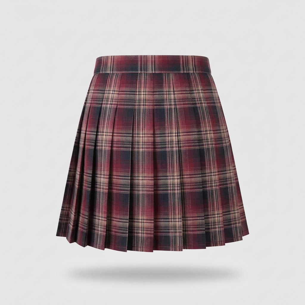Blair Pleated Plaid Mini Skirt - Burgundy Tartan - back