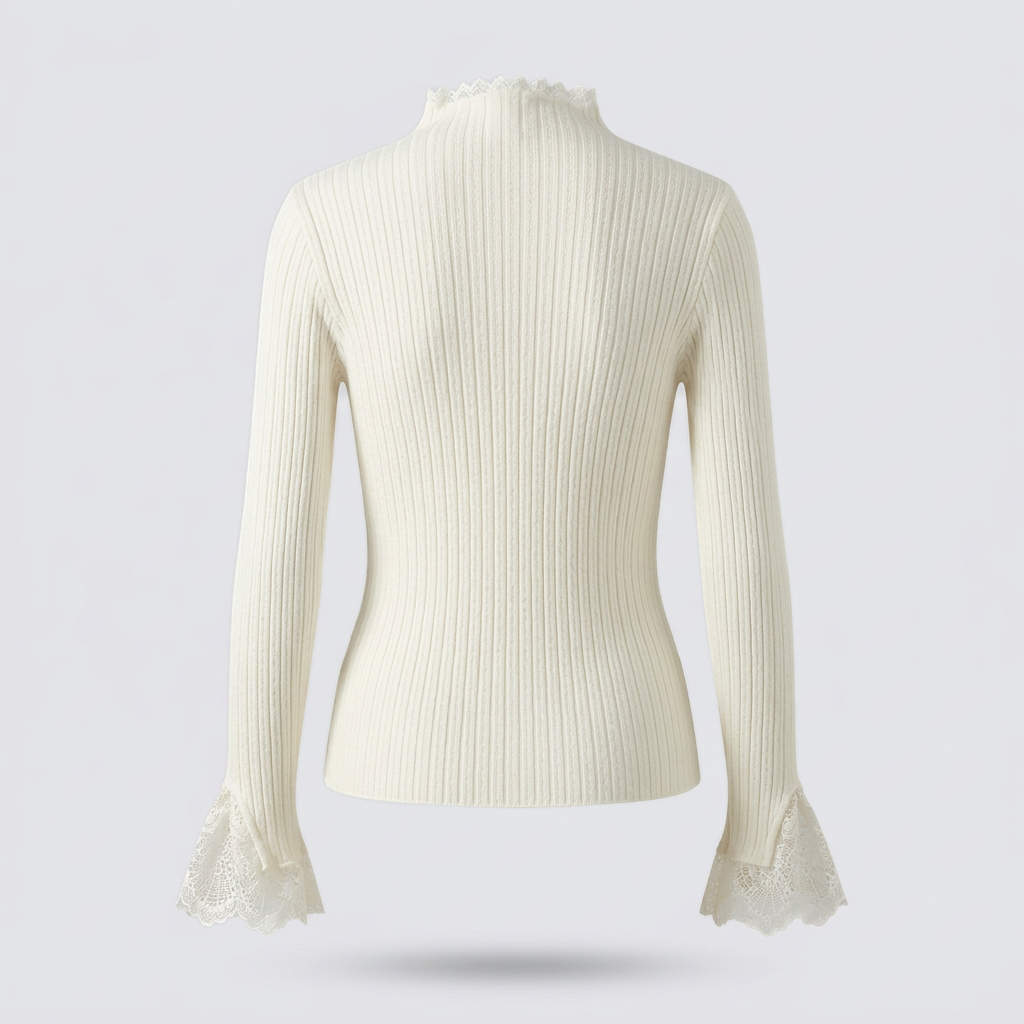 Blythe Lace-Cuff Rib Sweater - Cream - back