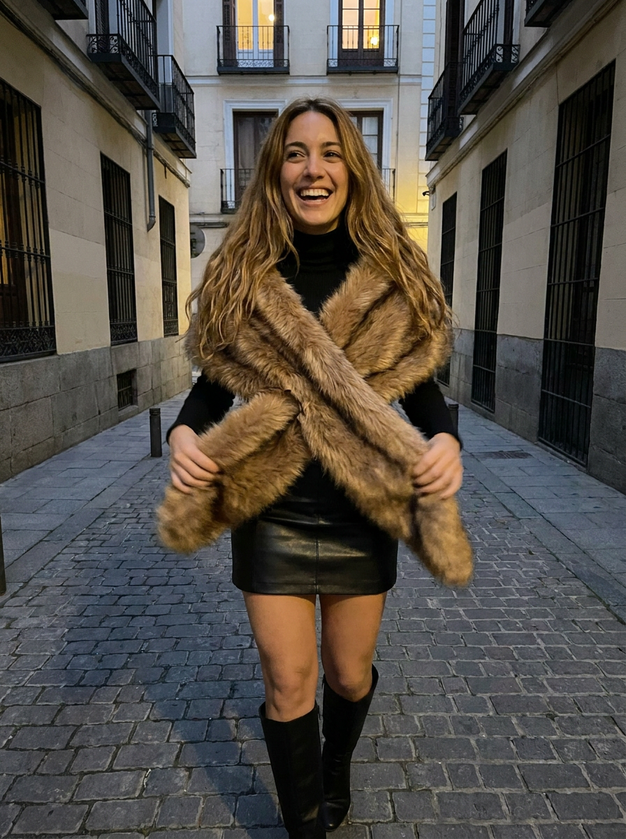 Esme Faux Fur Stole – how it looks worn