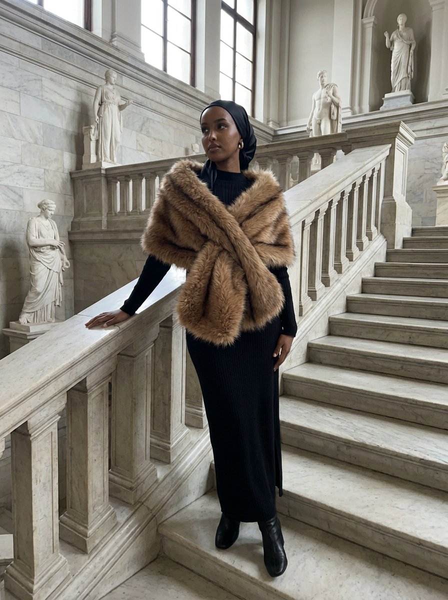 Esme Faux Fur Stole – how it looks worn