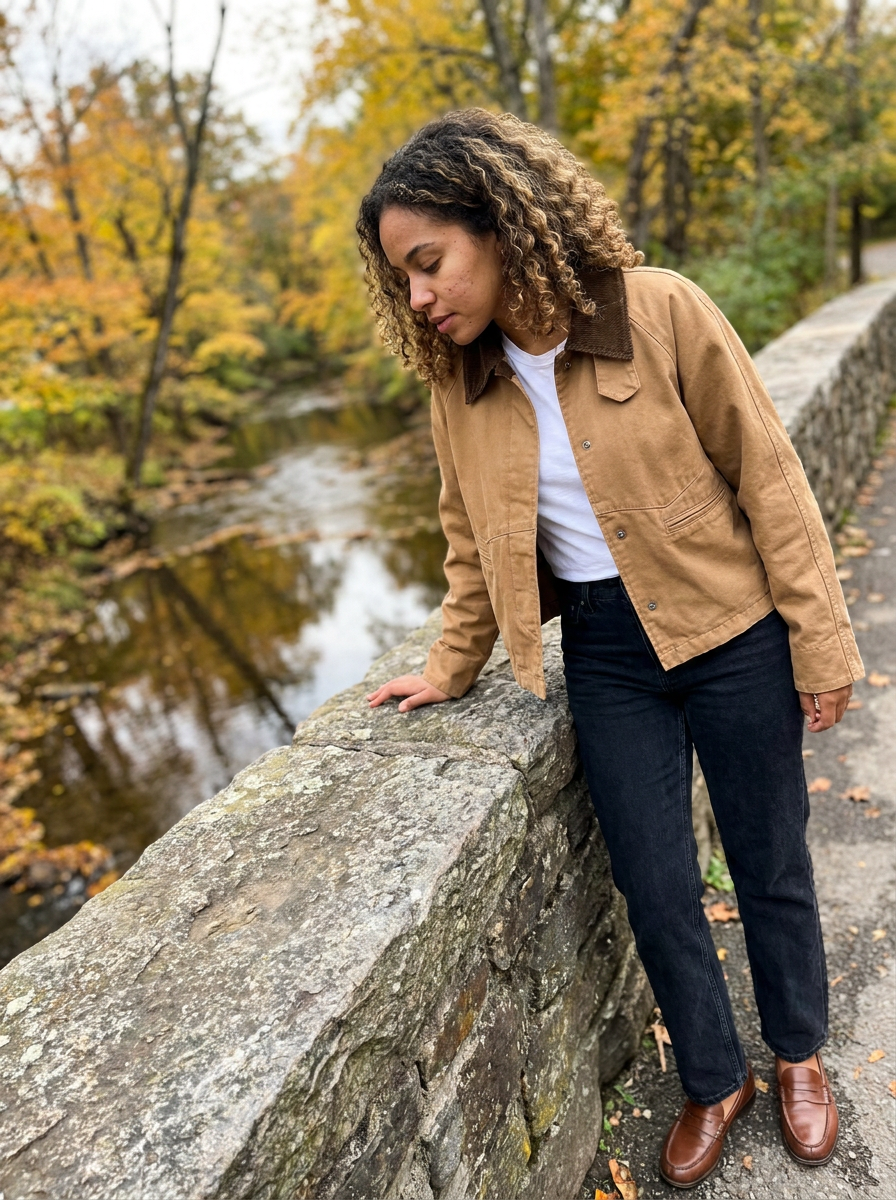 Ada Cord-Collar Barn Jacket – how it looks worn