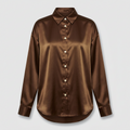 Camille Satin Shirt - Chocolate - front