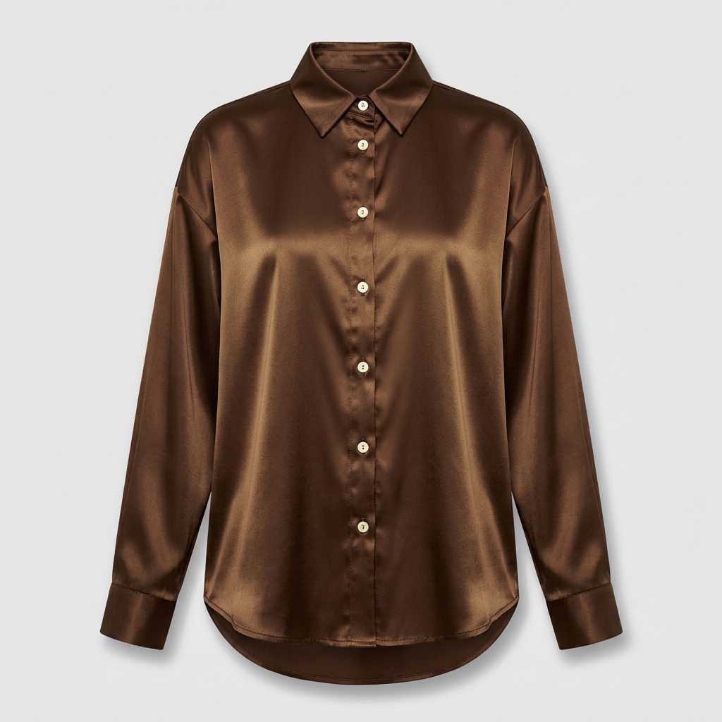 Camille Satin Shirt - Chocolate - front