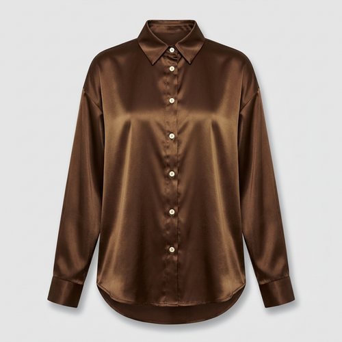 Camille Satin Shirt - Chocolate - front