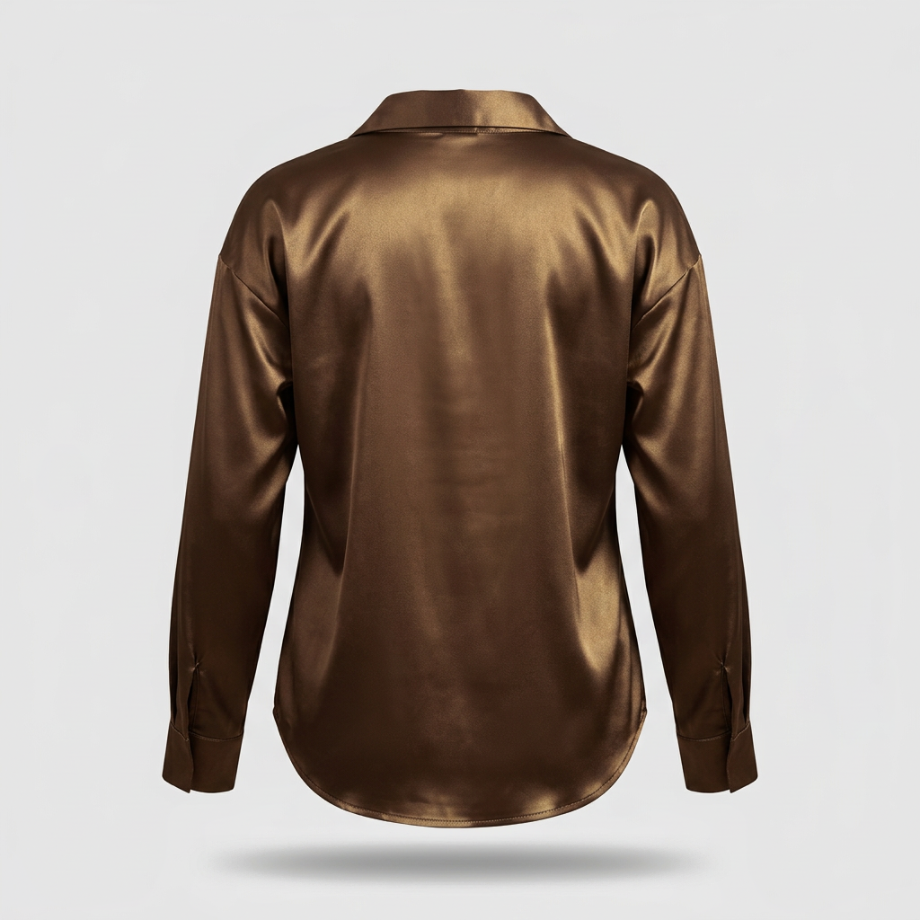 Camille Satin Shirt - Chocolate - back