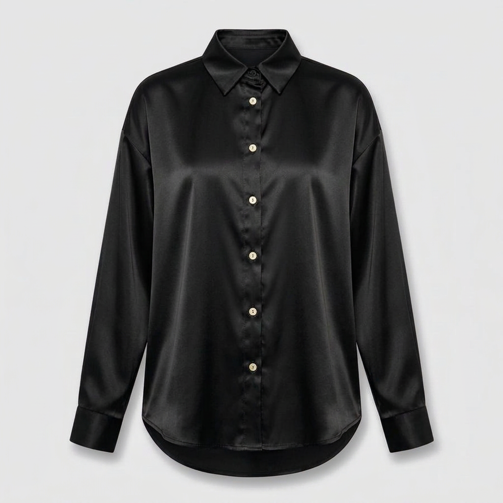 Camille Satin Shirt - Black - front