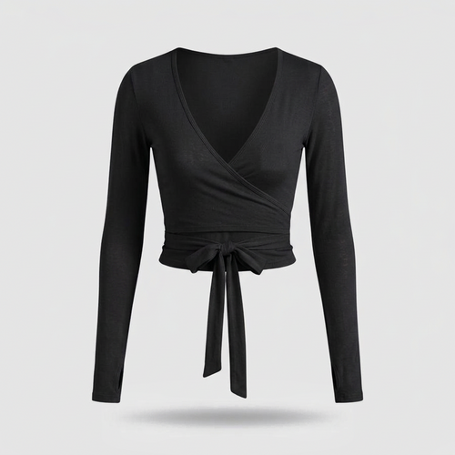 Clara Ballet Wrap Top - Black - front
