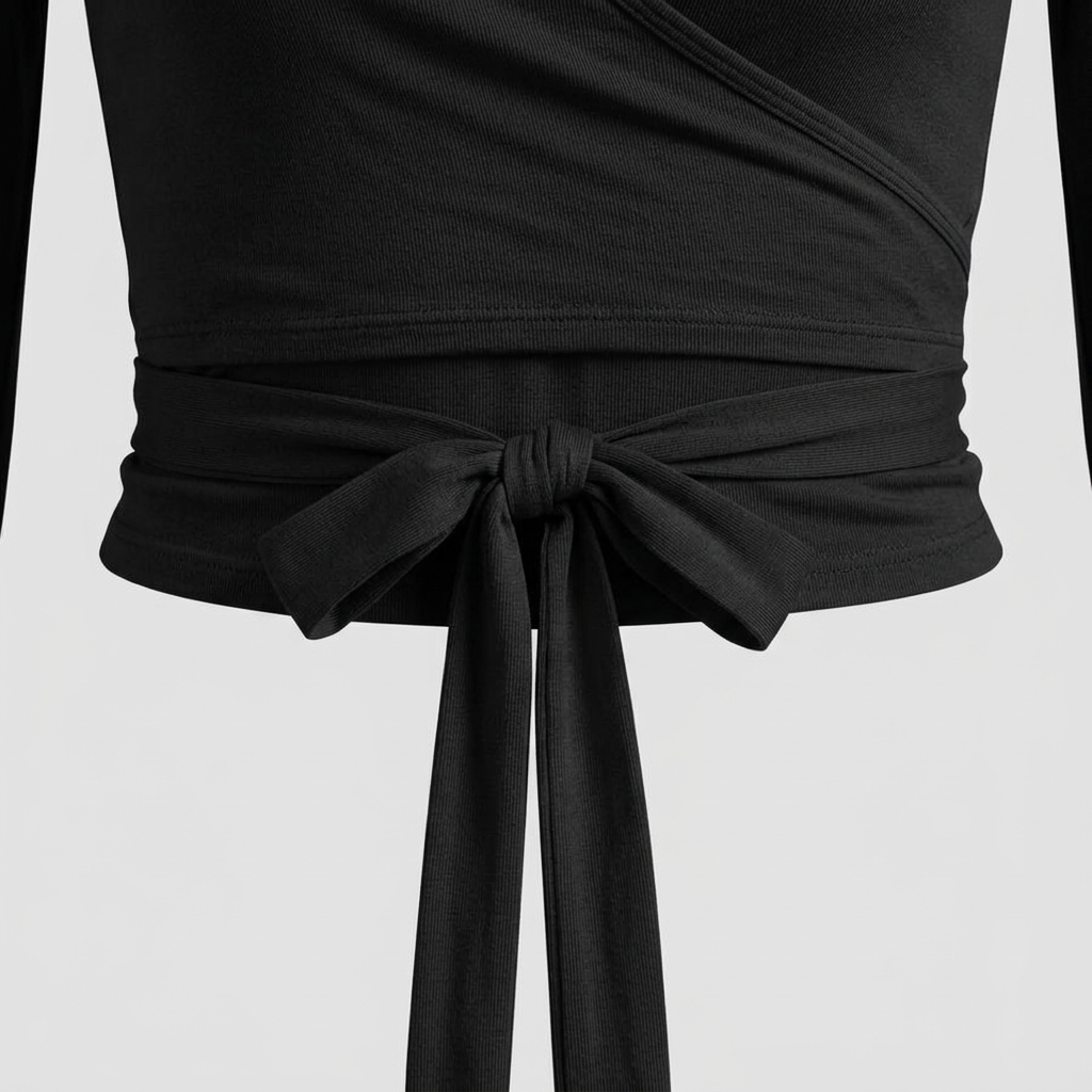 Clara Ballet Wrap Top - Black - detail