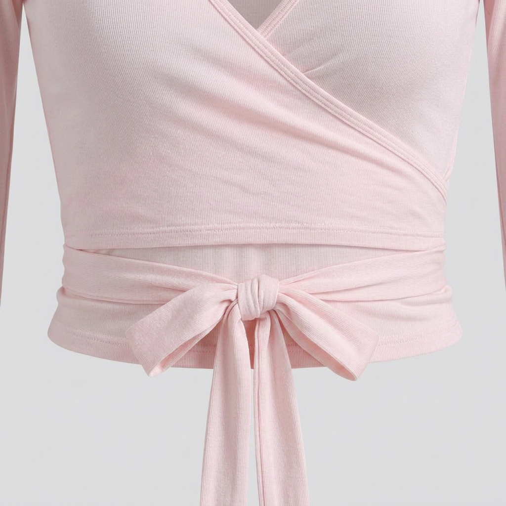 Clara Ballet Wrap Top - Ballet Pink - detail