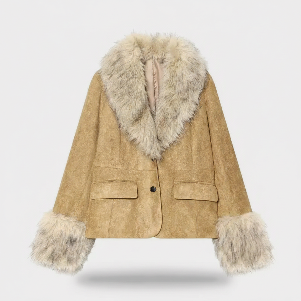 Cosima Faux Fur Jacket - Camel - front