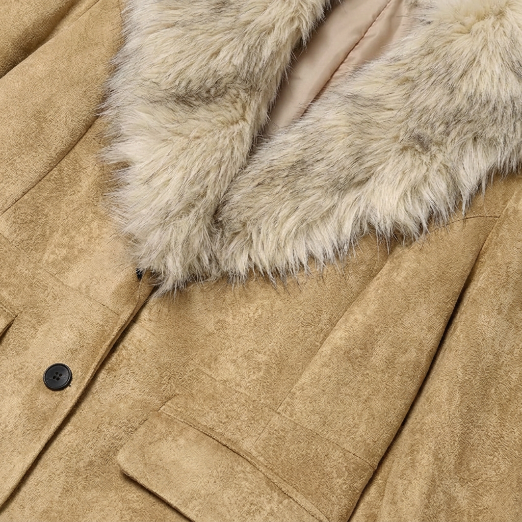 Cosima Faux Fur Jacket - Camel - detail