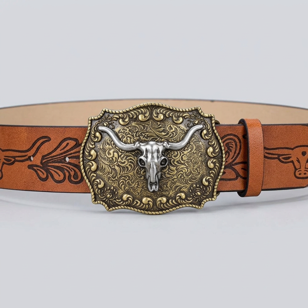 Dakota Longhorn Western Belt - Camel - detail