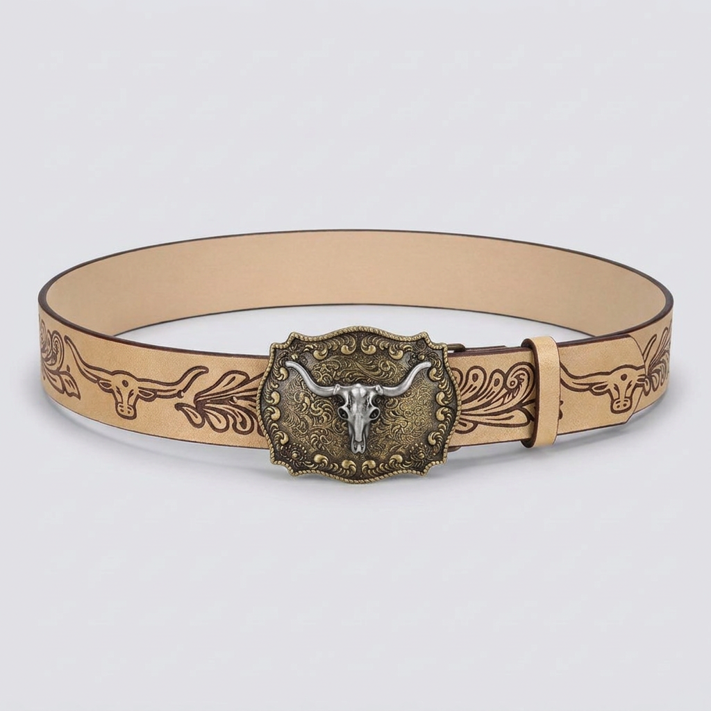 Dakota Longhorn Western Belt - Champagne - front