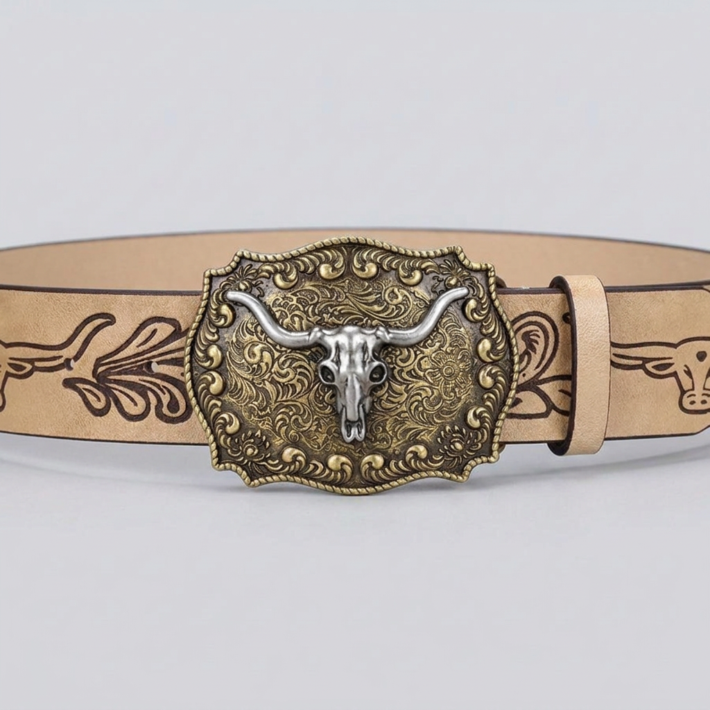 Dakota Longhorn Western Belt - Champagne - detail