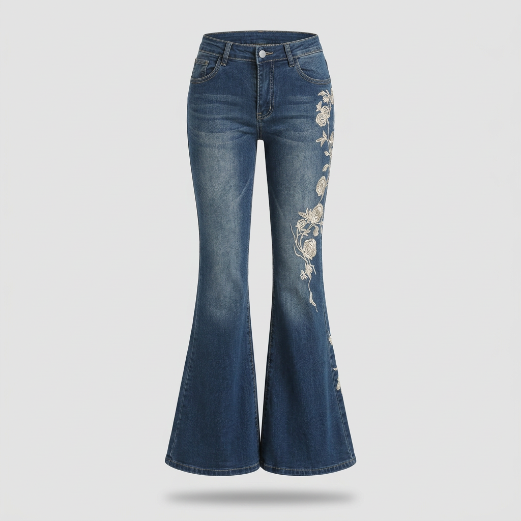Delphine Rose Flare Jeans - Indigo Blue - front