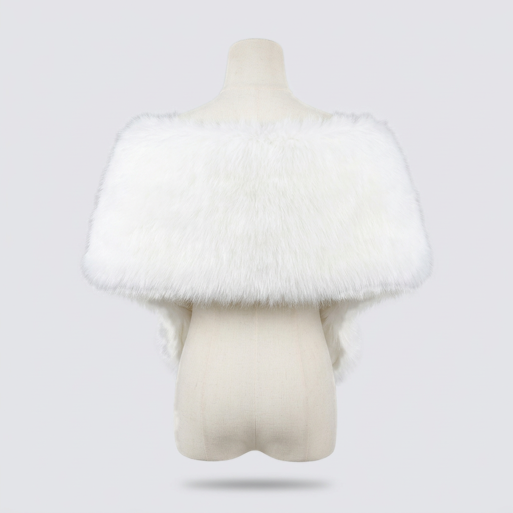 Esme Faux Fur Stole - White - back