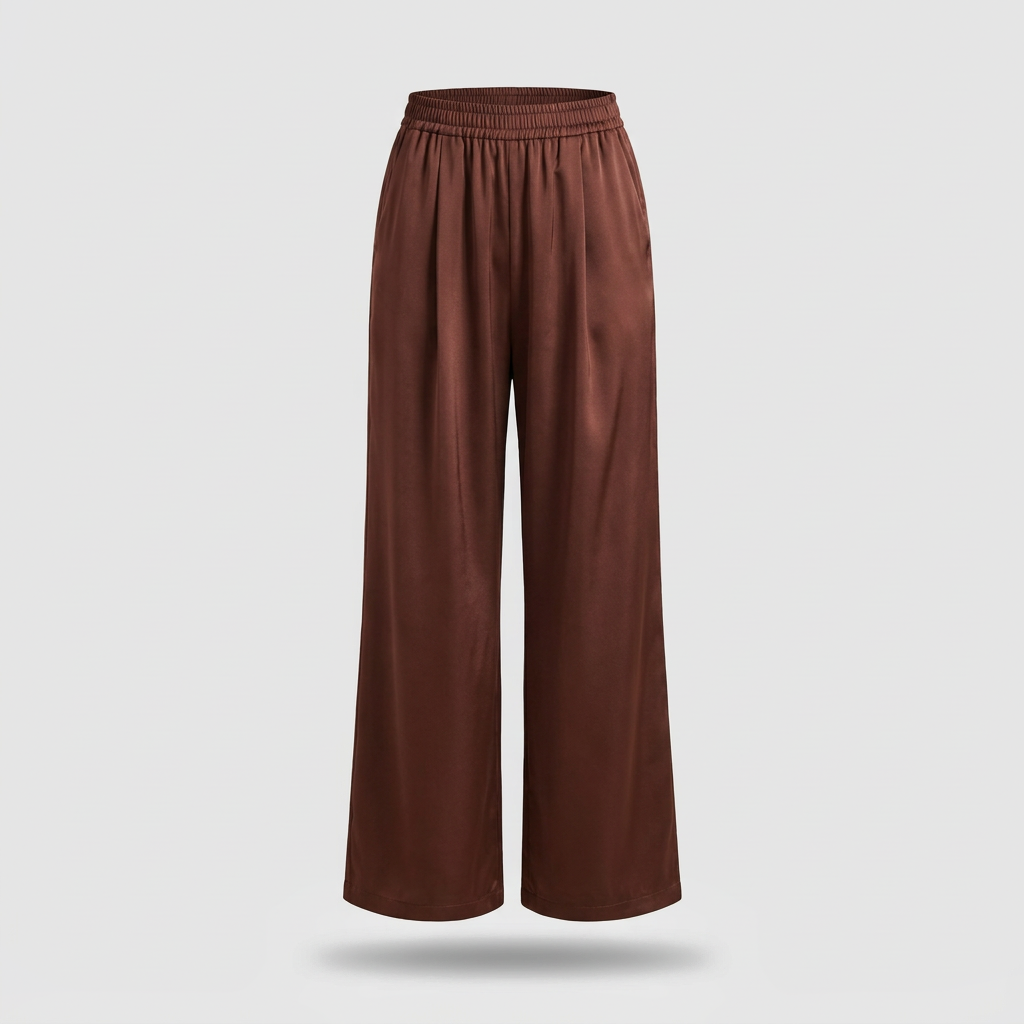 Estelle Satin Wide-Leg Pants - Chocolate - front