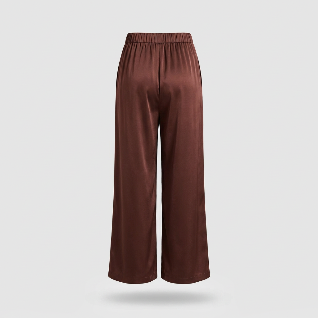 Estelle Satin Wide-Leg Pants - Chocolate - back