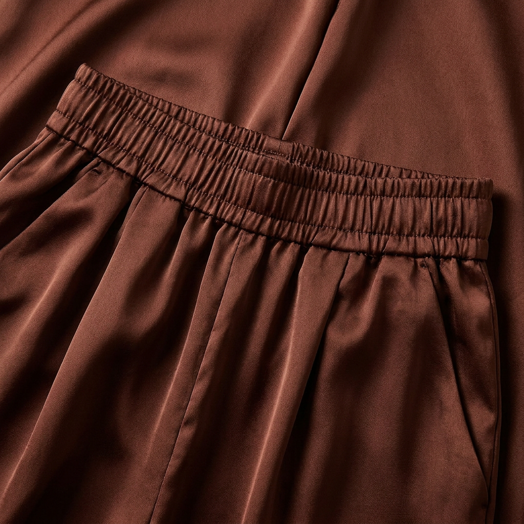 Estelle Satin Wide-Leg Pants - Chocolate - detail