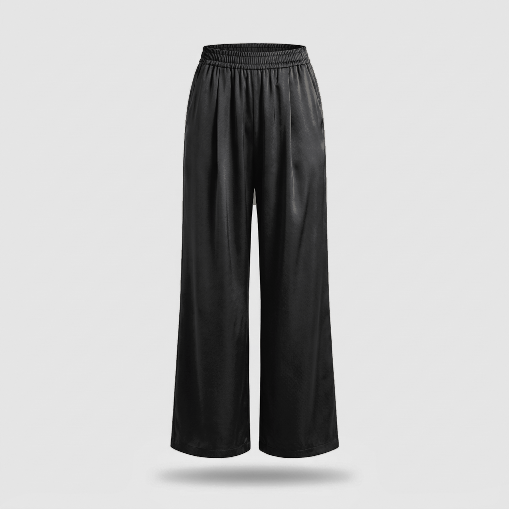 Estelle Satin Wide-Leg Pants - Black - front