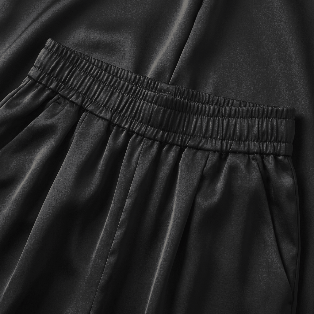 Estelle Satin Wide-Leg Pants - Black - detail