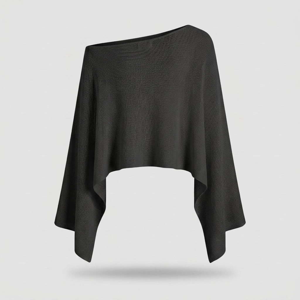 Faye Sheer Knit Poncho - Black - back