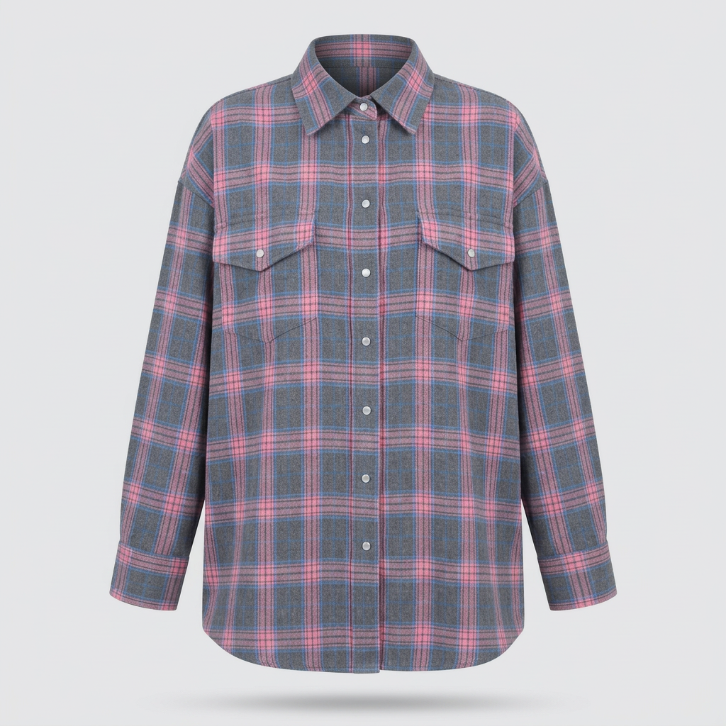 Frankie Oversized Plaid Flannel Shirt - Pink Plaid - front