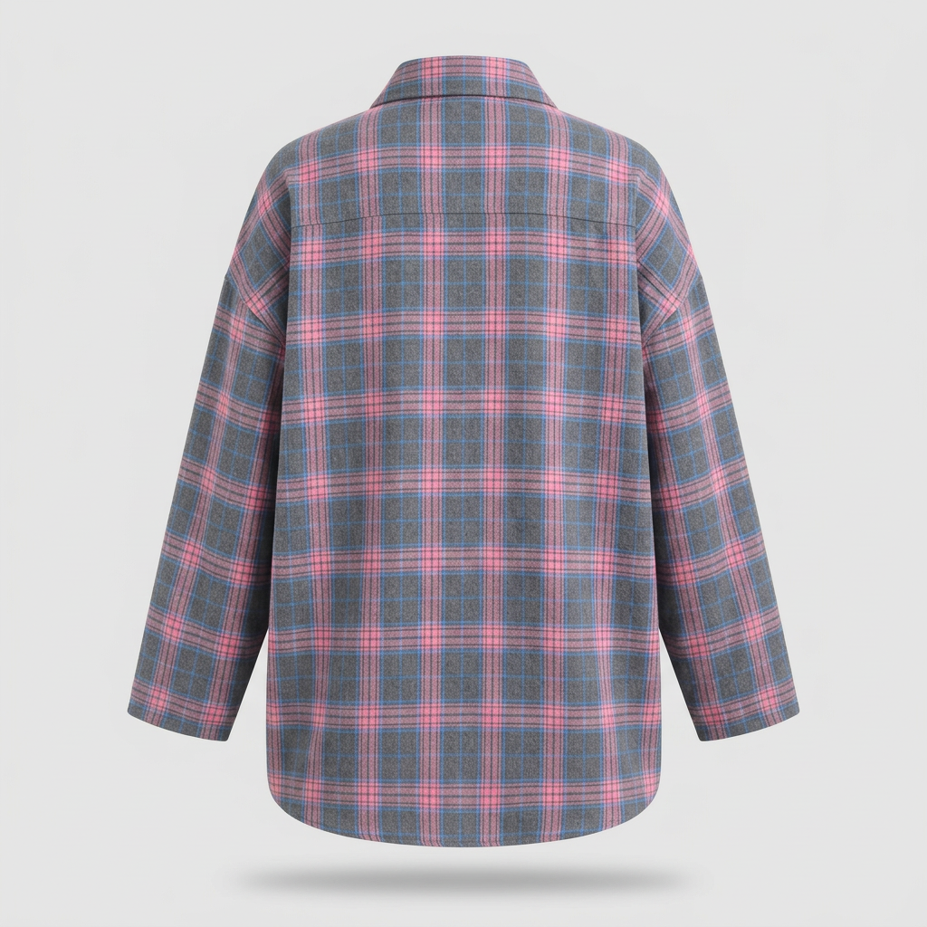 Frankie Oversized Plaid Flannel Shirt - Pink Plaid - back