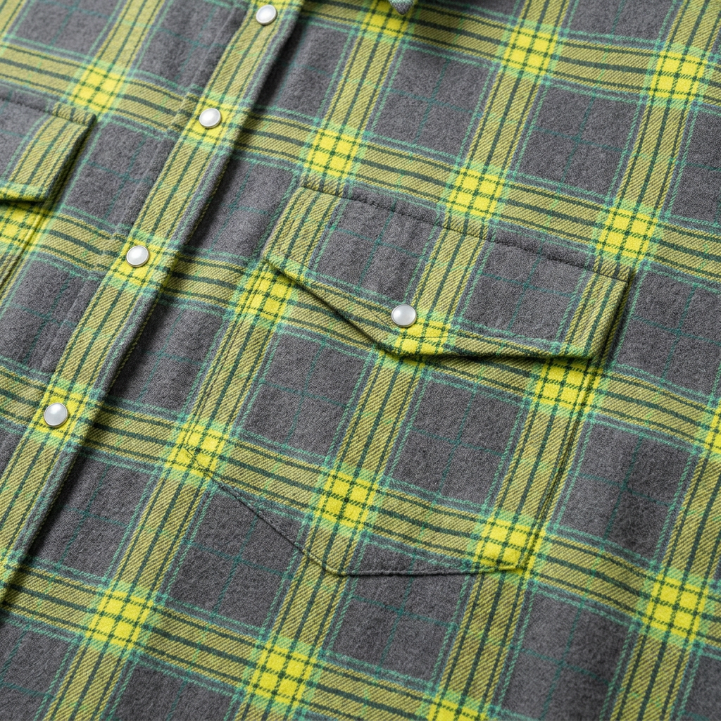 Frankie Oversized Plaid Flannel Shirt - Lime Plaid - detail
