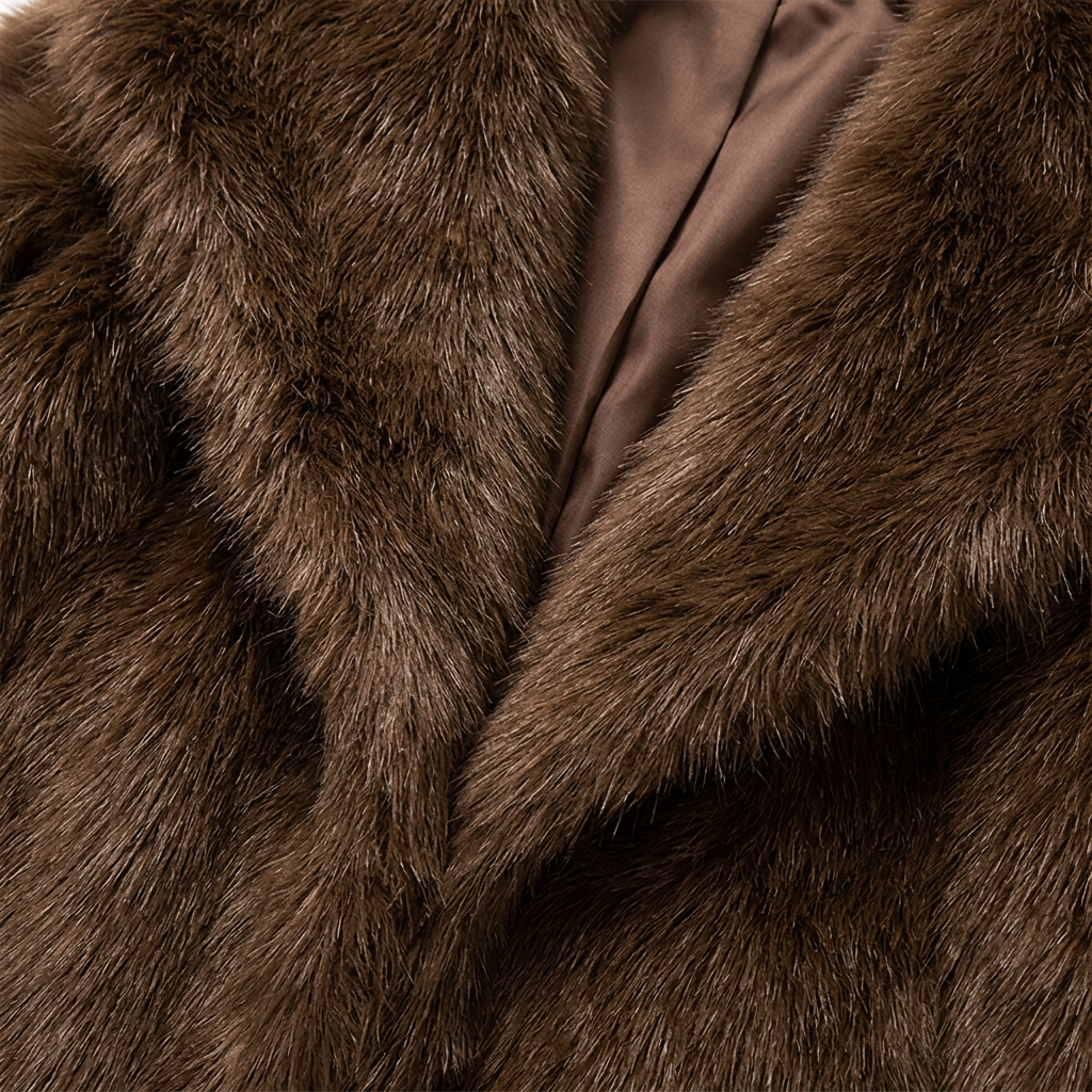 Greta Shaggy Faux Fur Jacket - Brown - detail