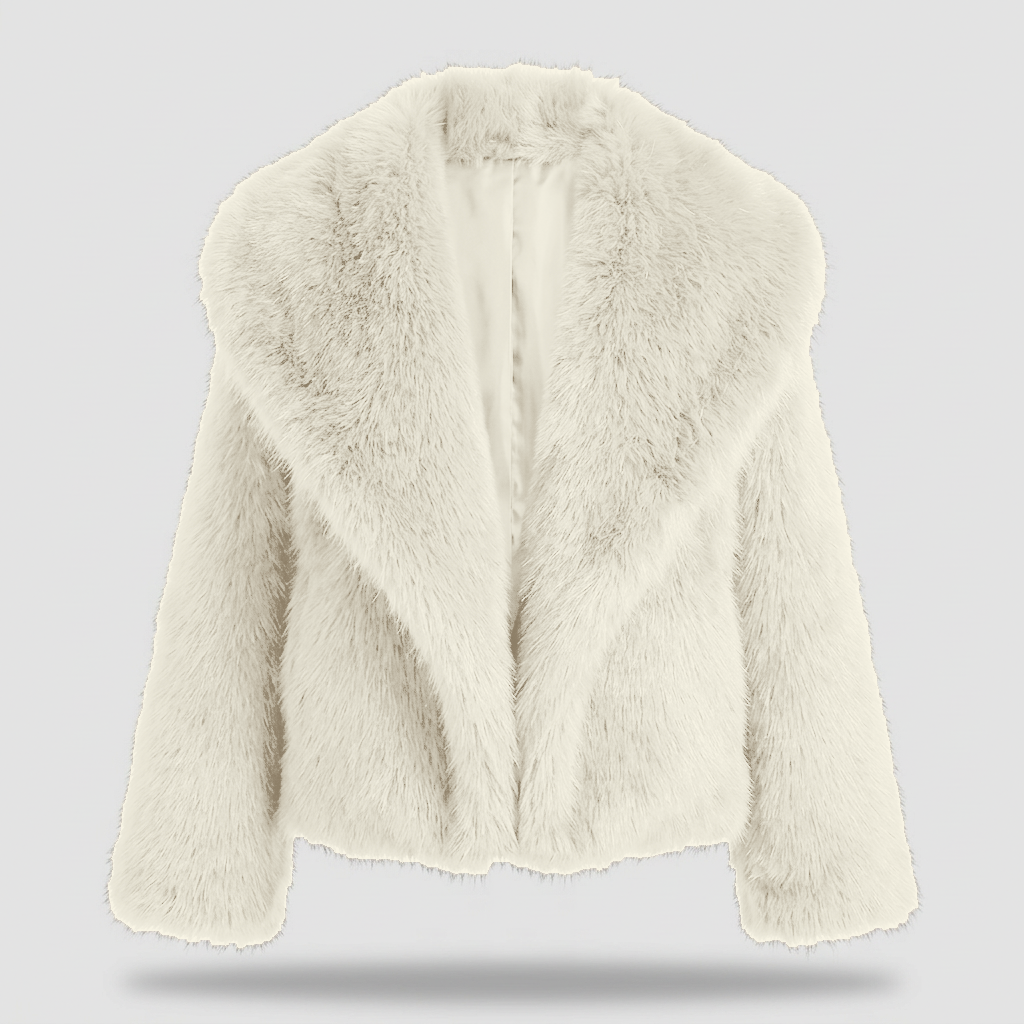 Greta Shaggy Faux Fur Jacket - Cream - front