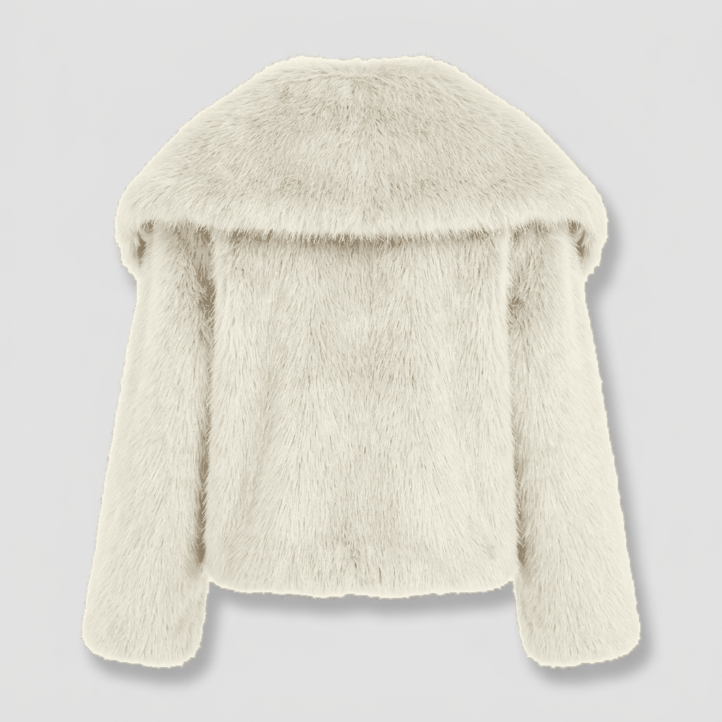 Greta Shaggy Faux Fur Jacket - Cream - back