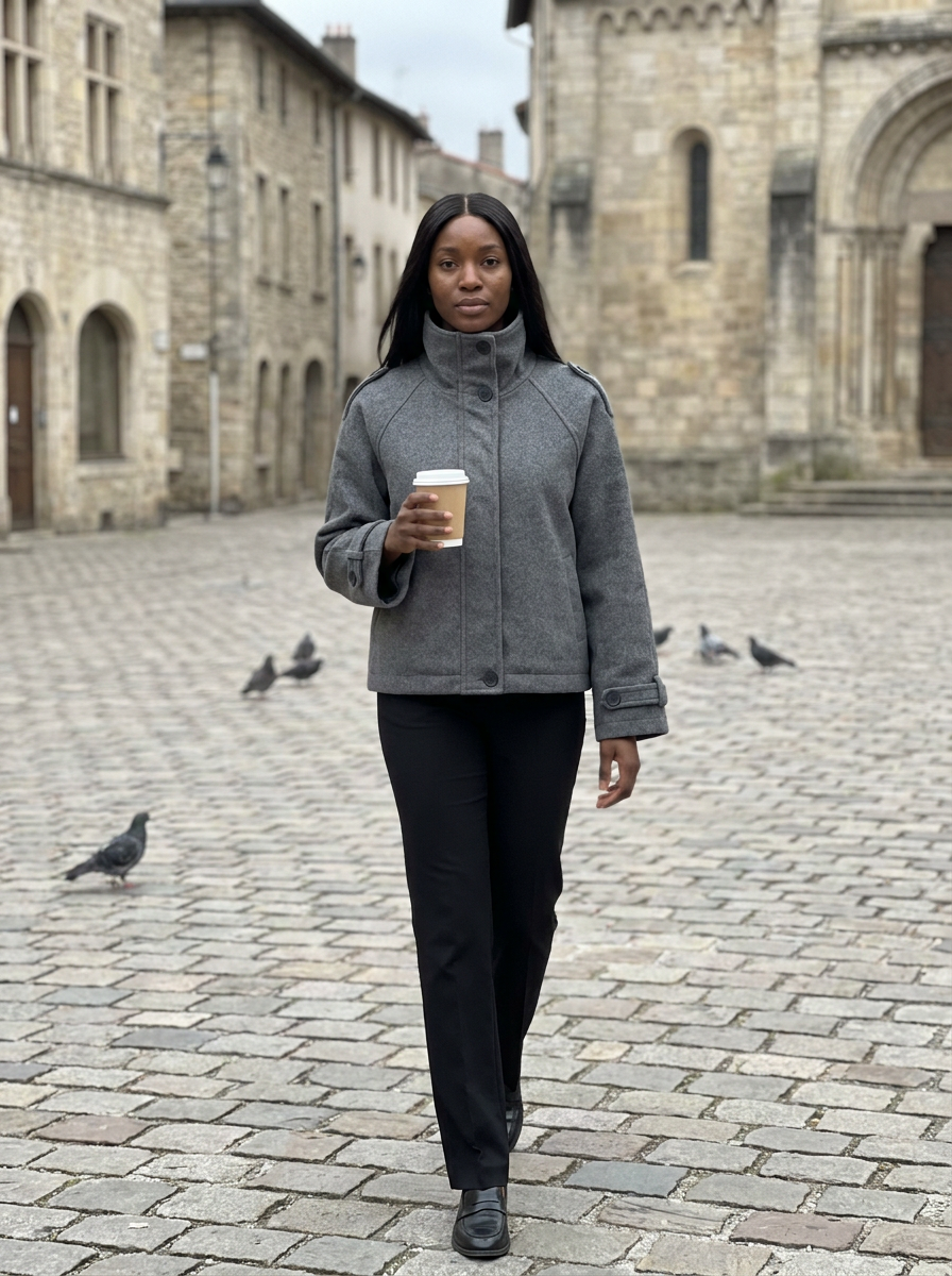 Margaux Funnel-Neck Jacket – how it looks worn