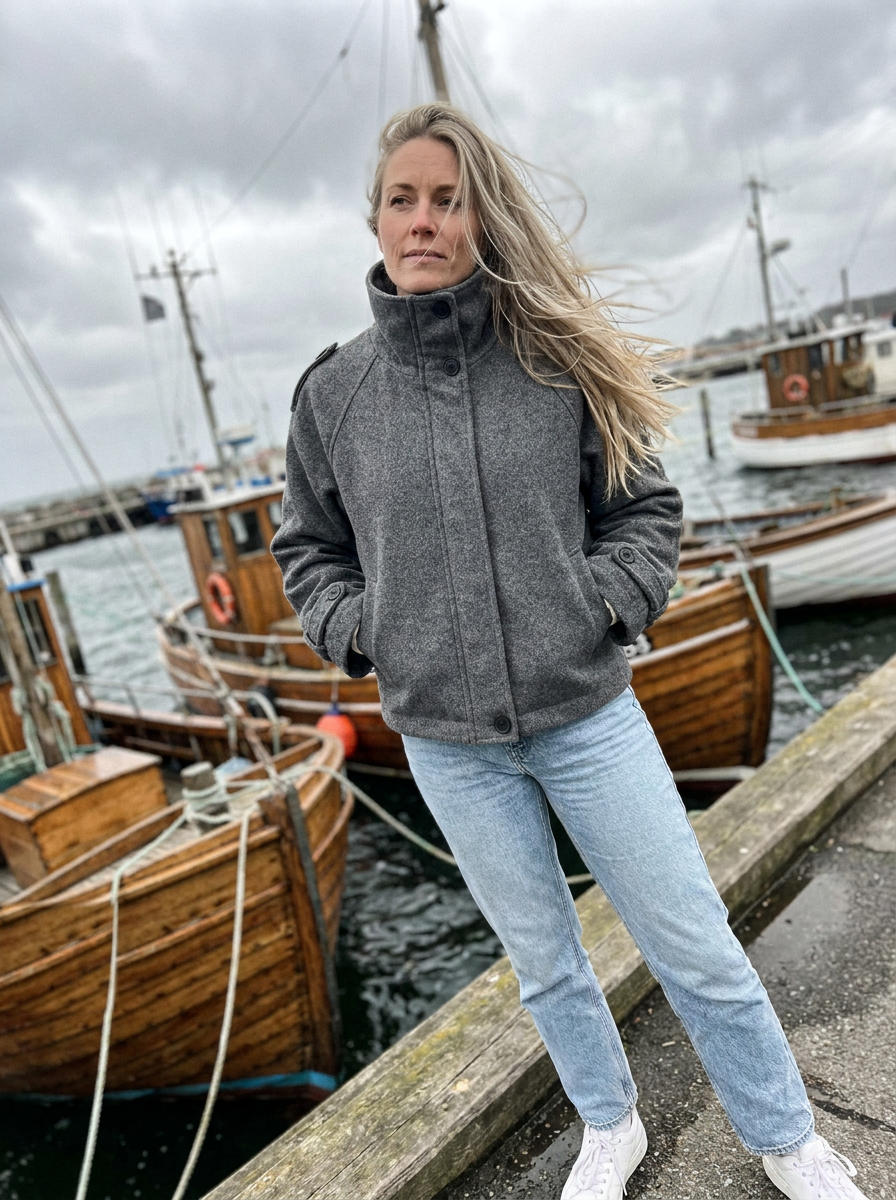 Margaux Funnel-Neck Jacket – how it looks worn