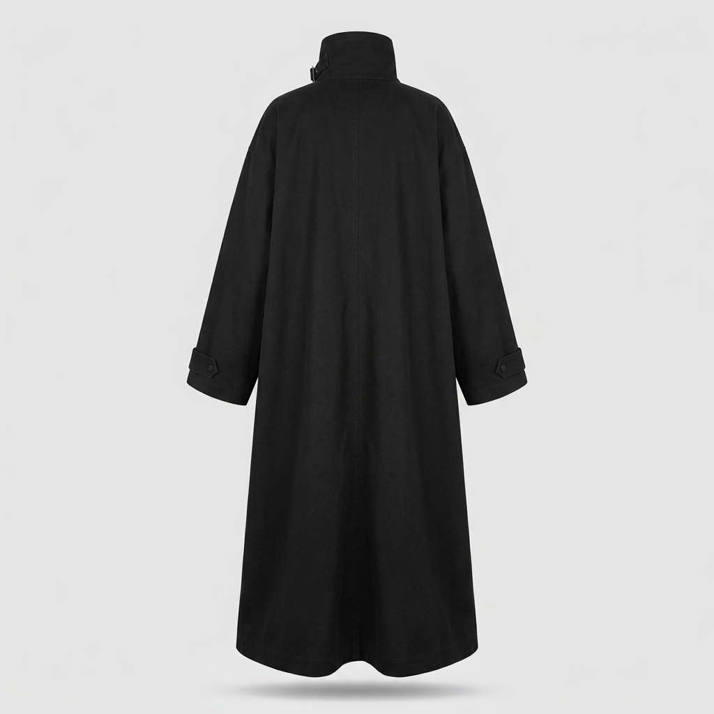 Hollis Stand-Collar Maxi Trench Coat - Black - back