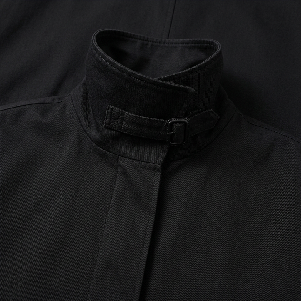 Hollis Stand-Collar Maxi Trench Coat - Black - detail