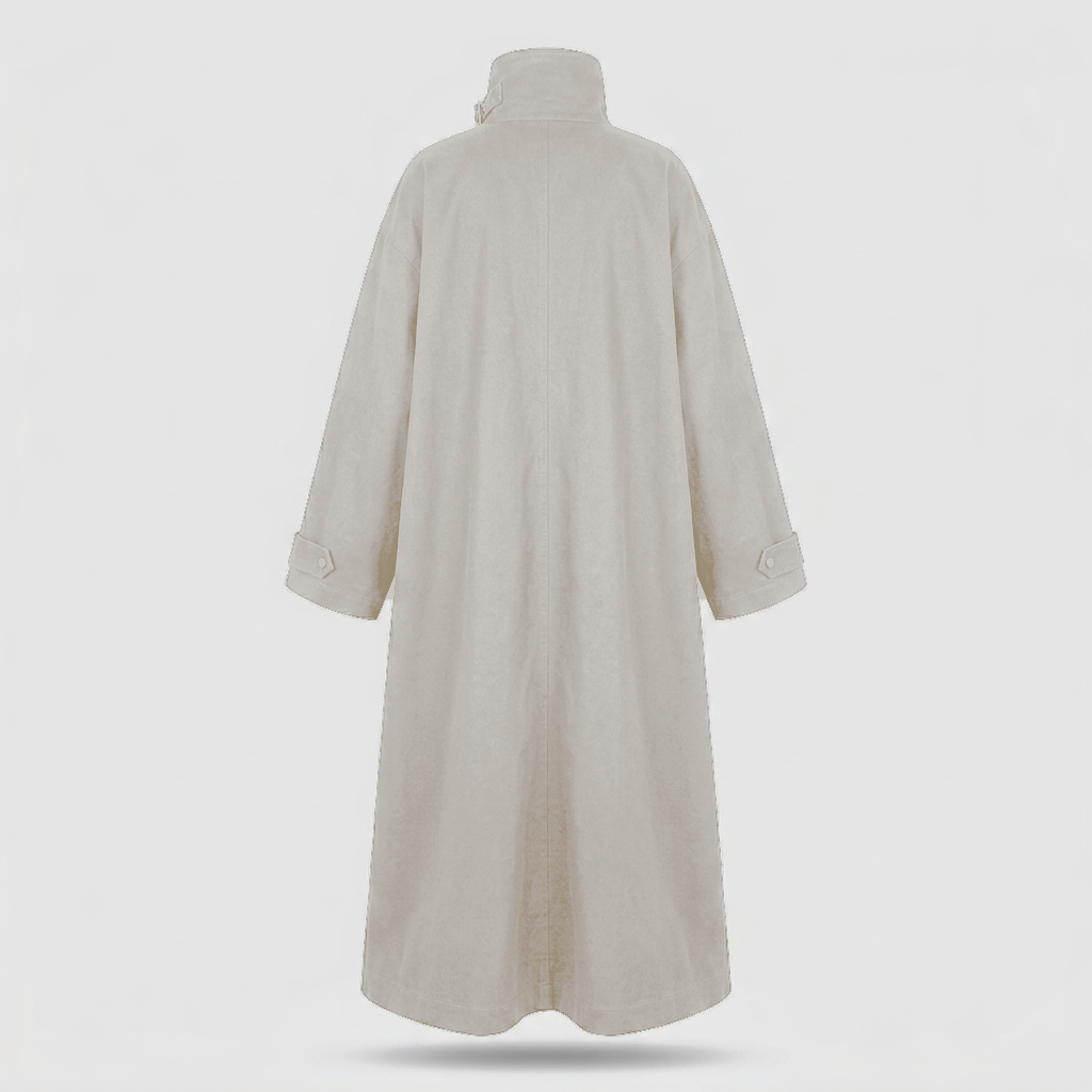 Hollis Stand-Collar Maxi Trench Coat - Stone Grey - back