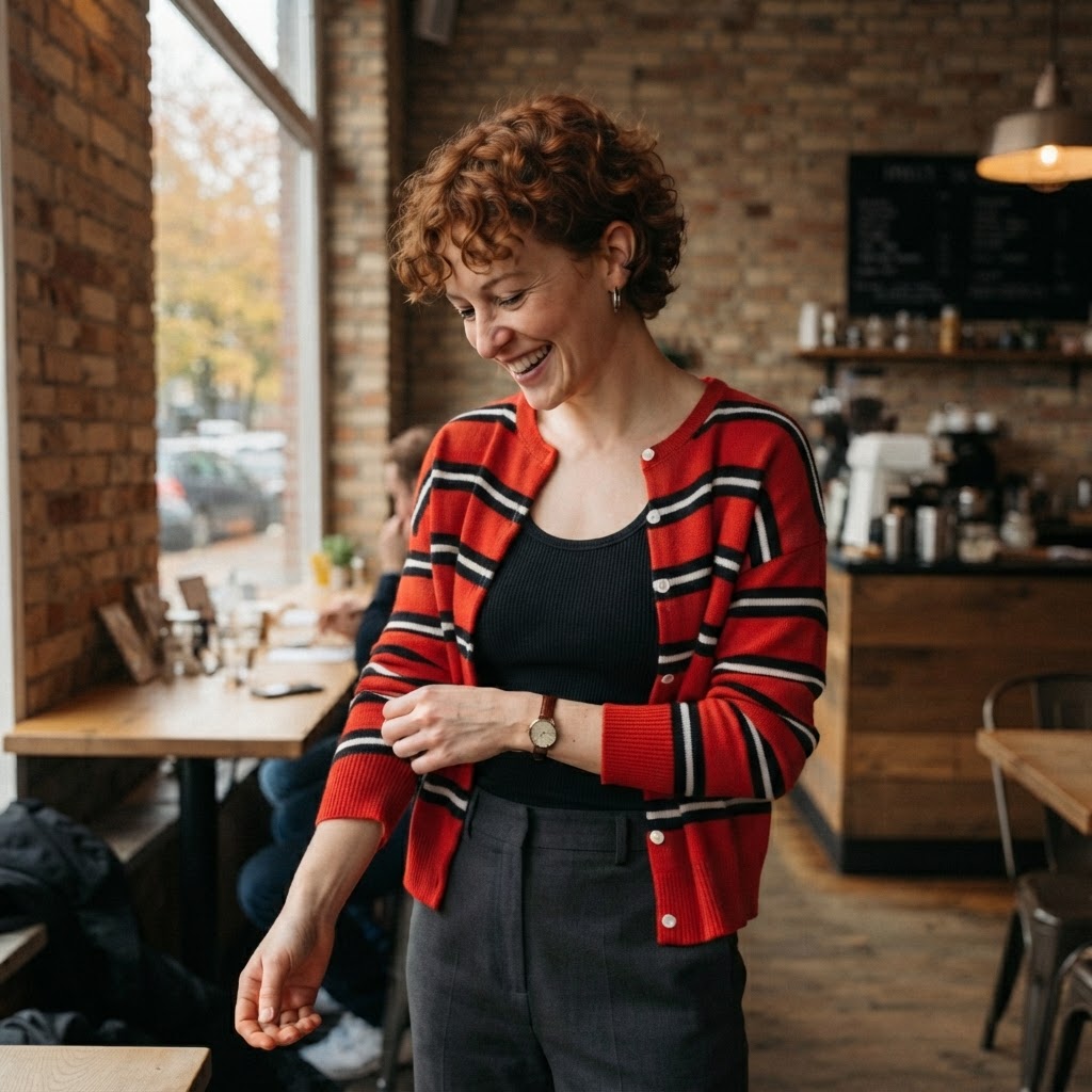 Marlowe Stripe Cardigan – how it looks worn