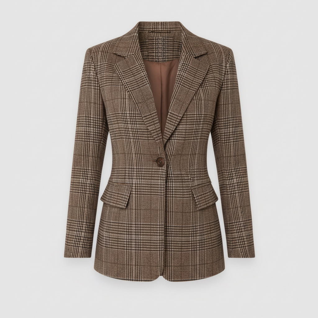 Imogen Check Blazer - Brown Check - front