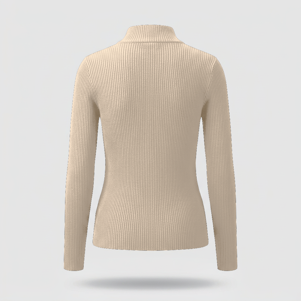 Ivy Ribbed Half-Zip Sweater - Cream - back