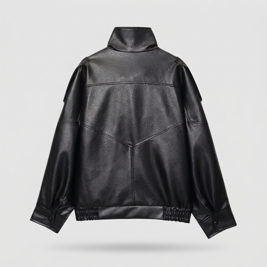 Juno Oversized Faux Leather Jacket - Black - back
