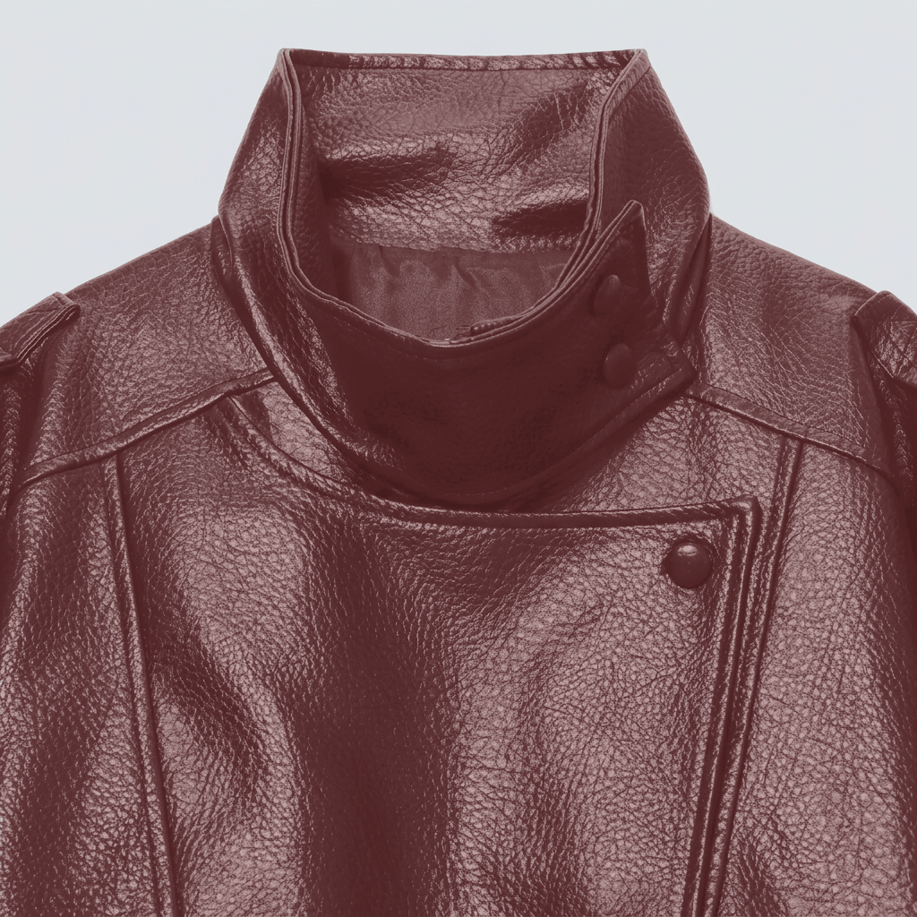 Juno Oversized Faux Leather Jacket - Burgundy - detail