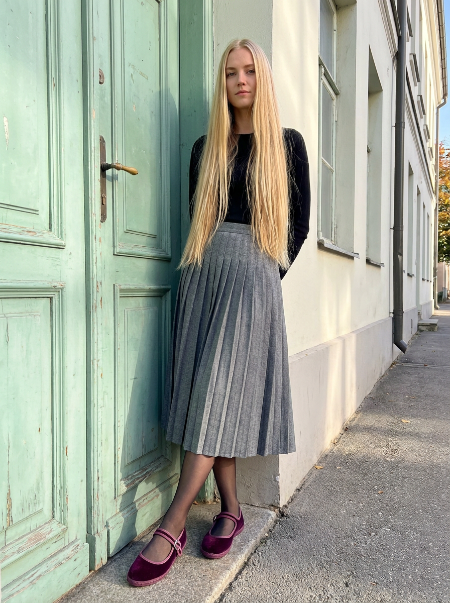 Romy Velvet Mary Jane Flats – how it looks worn